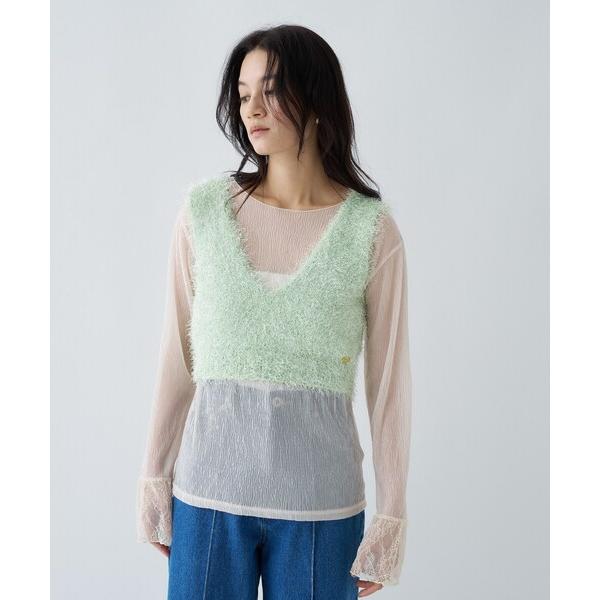 ベスト ジレ 「手洗い可」ラメフェザーニットビスチェ レディース