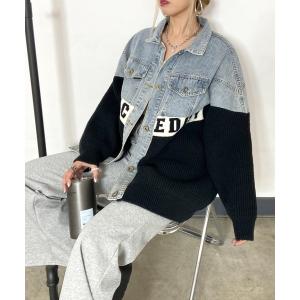 カーディガン デニム切替ニットカーディガン レディース