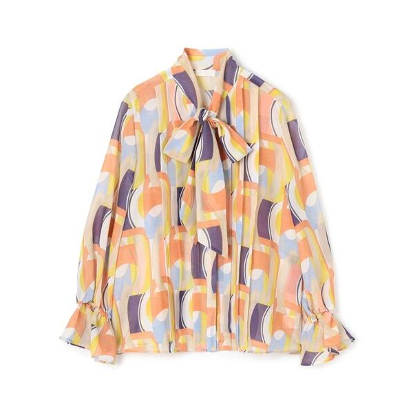 ブラウス シャツ オプティカルプリント ボウタイブラウス レディース