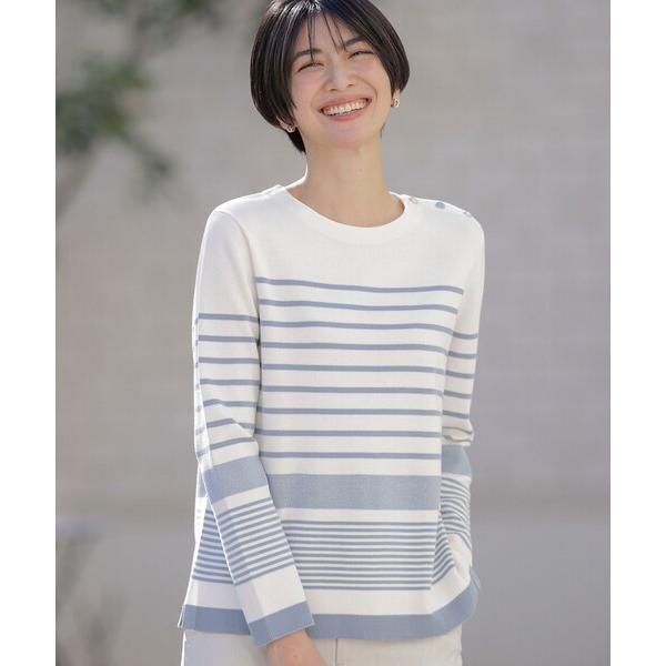 ニット セーター 「洗える」Cotton Acetate パネルボーダー プルオーバー ニット レデ...