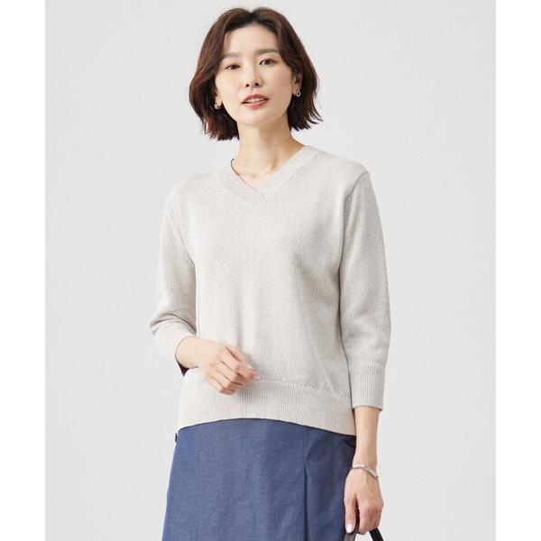 ニット セーター 「洗える」GIMA COTTON ミックスカラー Vネック ニット レディース