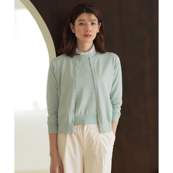 カーディガン 「洗える」BASIC HT COTTON クルーネック カーディガン レディース