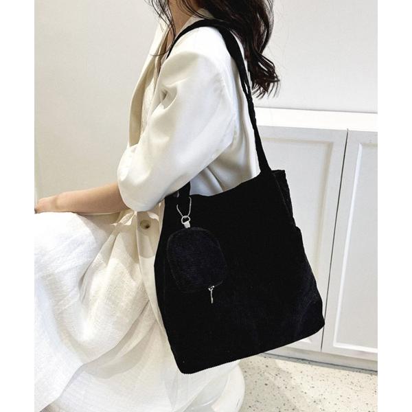 トートバッグ ポーチ付きコーデュロイトートバッグ大容量 レディース