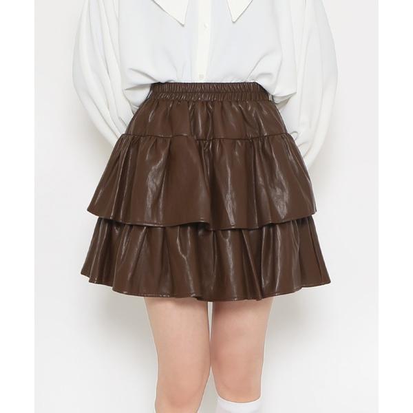 スカート 合皮ティアードミニスカート