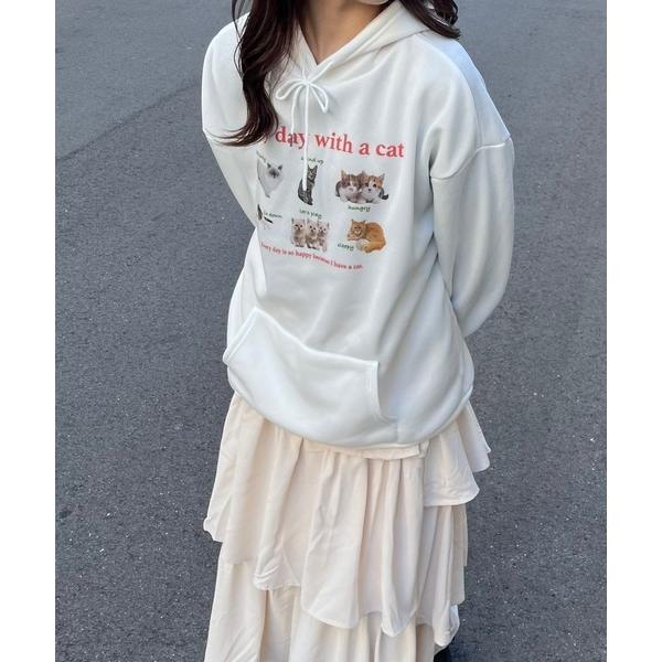 パーカー ねこいっぱいパーカー レディース