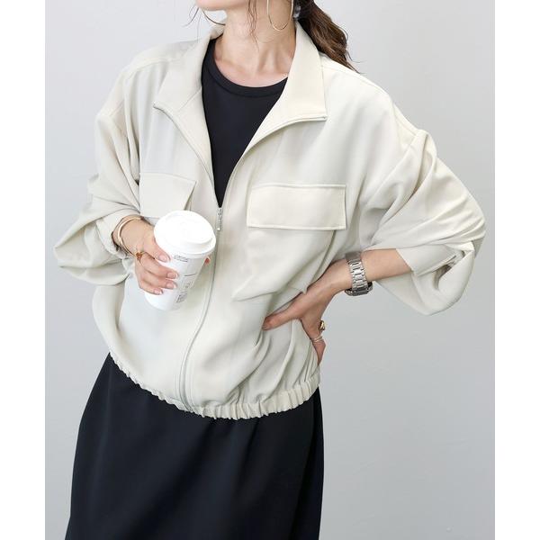 ブルゾン アウター 杢調ツイルスタンドカラー両ポケブルゾン レディース