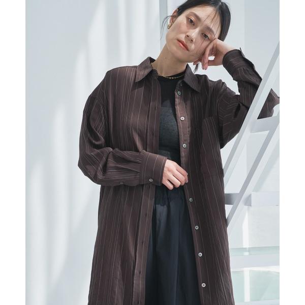 ブラウス シャツ シアーランダムストライプロングシャツ-手洗い可- レディース