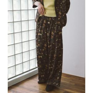 パンツ ボタニカルフラワープリントイージーパンツ-手洗い可- レディース