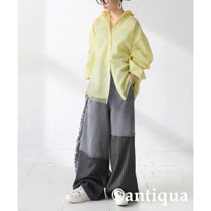 セットアップ コーデセット  チュールシャツ×ストレートワイドパンツ レディース