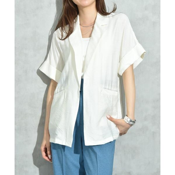 ジャケット テーラードジャケット Ｎ／Ｒスラブクロス半袖テーラードジャケット レディース