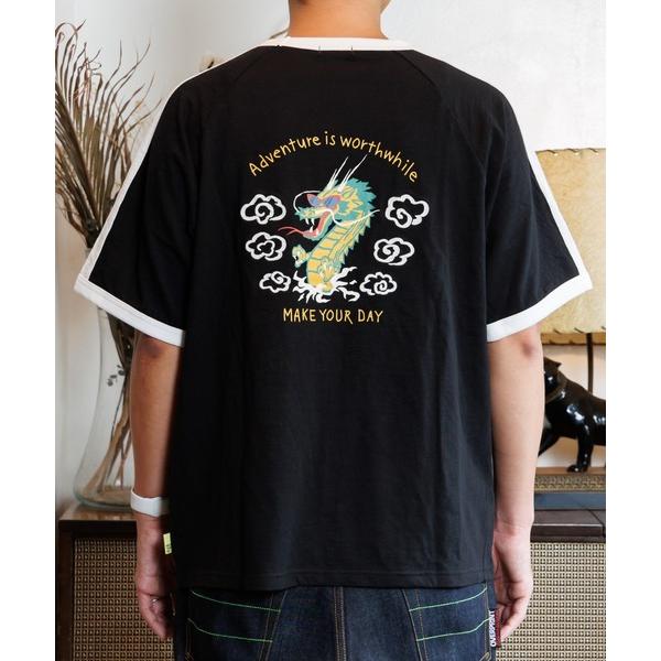 tシャツ ドラゴンスカジャン風半袖Tシャツパパサイズ メンズ