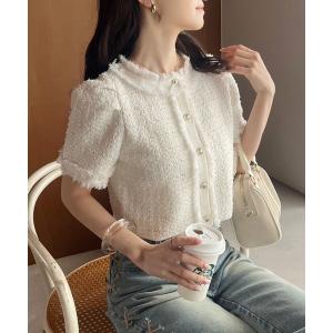 カーディガン ツイードニットジャケット レディース