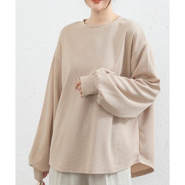tシャツ オーバーサイズワッフルカットソー レディース
