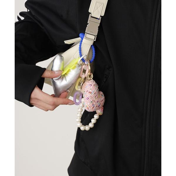 キーホルダー Heart key chain with pearl beads / パールビーズ付き...