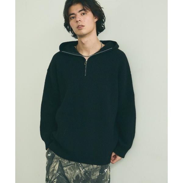 セーター ニット Oversized half zip hood knit sweater / オー...