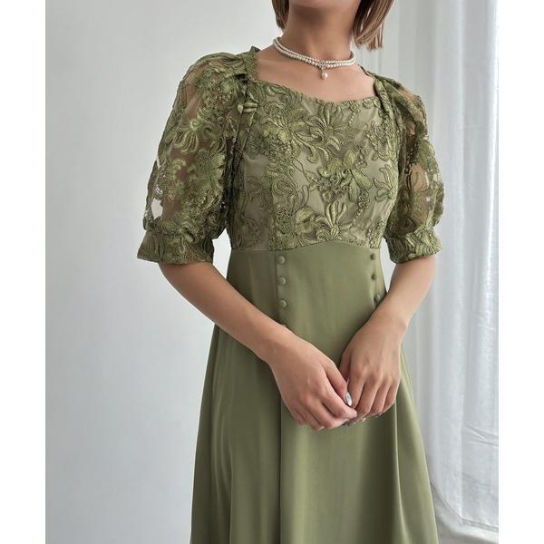 ドレス 刺繍レース切り替えフレアドレス 結婚式 二次会 成人式 同窓会 パーティードレス オケージョ...