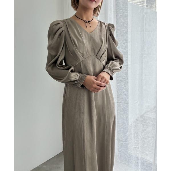 ドレス サテンVネックタックフレアドレス 結婚式 二次会 成人式 同窓会 パーティードレス オケージ...