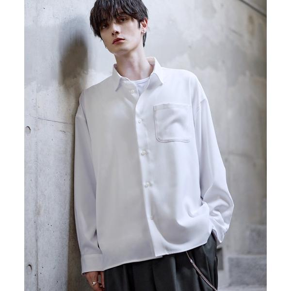 シャツ 「防シワ」シルキータッチ短丈ワイド長袖シャツ メンズ