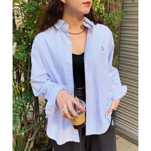 ブラウス シャツ 「m:rex」ミニ恐竜ワッペンストライプシャツ レディース メンズ