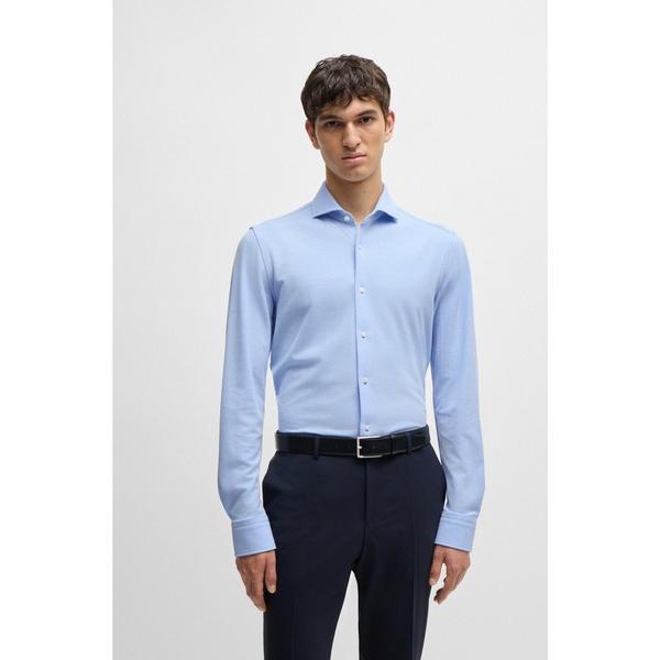 シャツ スリムフィットシャツ コットンピケ ジャージー メンズ