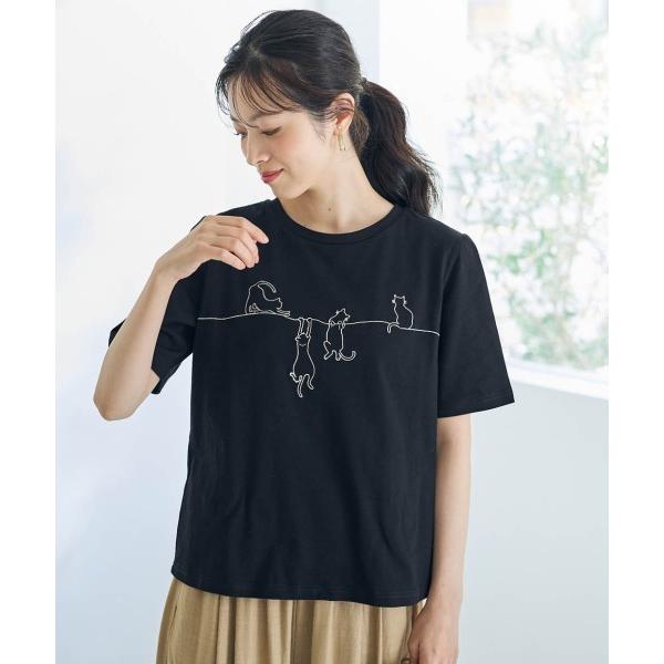tシャツ 「大きいサイズ」綿100％猫刺しゅうTシャツ「Otona Purete」 レディース