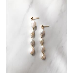 ピアス 4粒淡水パールロングピアス レディース
