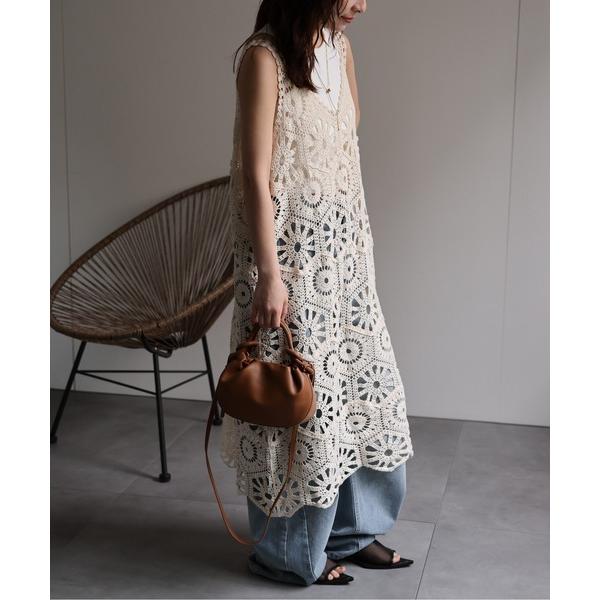 ワンピース 選べるクロシェ編みニットキャミワンピース / ロングベスト「動画あり」