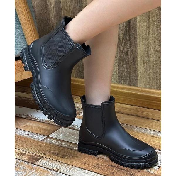 長靴 レインブーツ 厚底 タンクソール サイドゴア ショート レイン ブーツ レディース