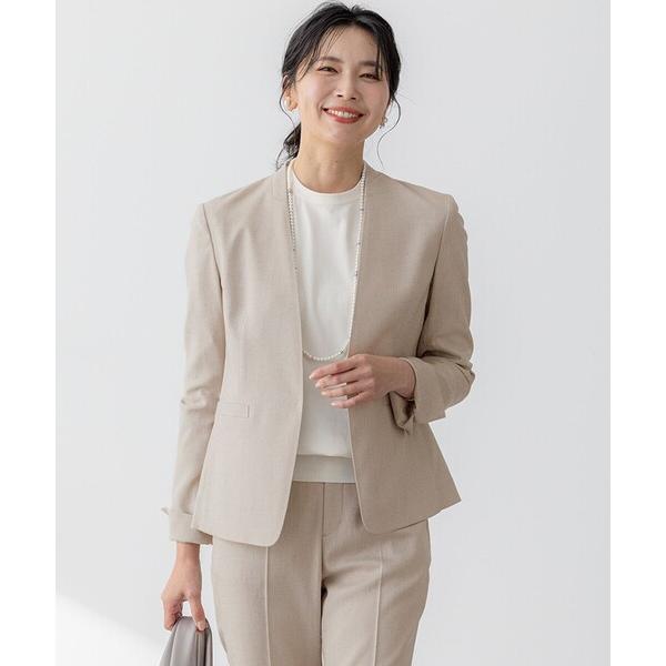 ジャケット ノーカラージャケット 「セットアップ対応/防シワ性/洗える」アイアスマットストレッチ ノ...