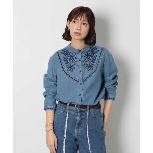 ブラウス シャツ SOMETHING(サムシング)「レディース」コード刺繍デニムブラウス レディース