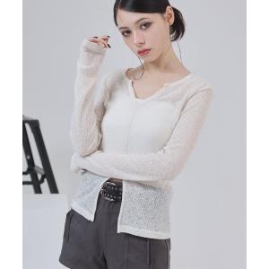 tシャツ キーネック スラブ シアー スリット TOPS レディース
