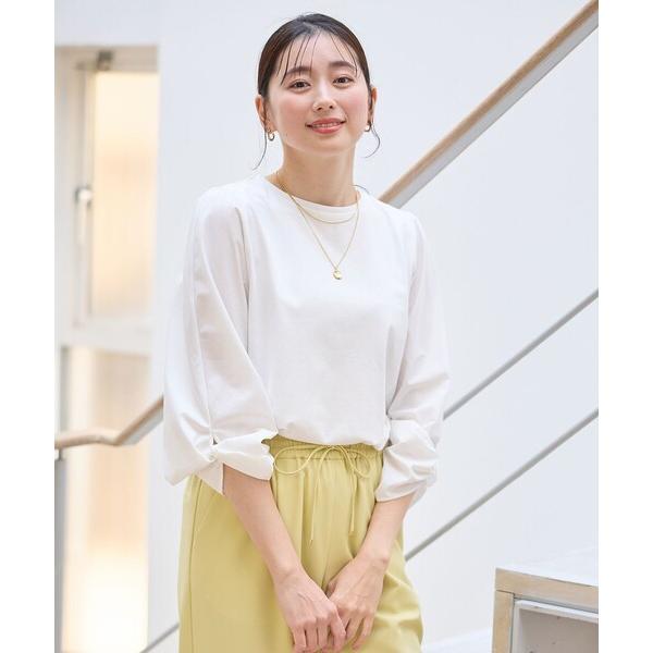 tシャツ 「洗濯機可/UVケア/アンチピリング」布帛ねじり袖コンビプルオーバー レディース