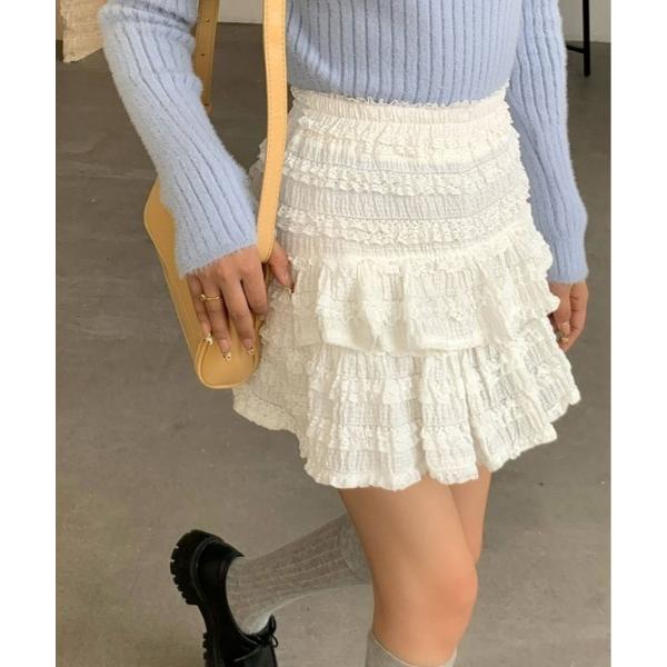 スカート レース ティアード ミニスカート