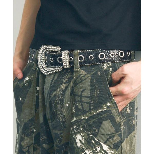ベルト studded rhinestone glitter belt / ラインストーンラメベルト...
