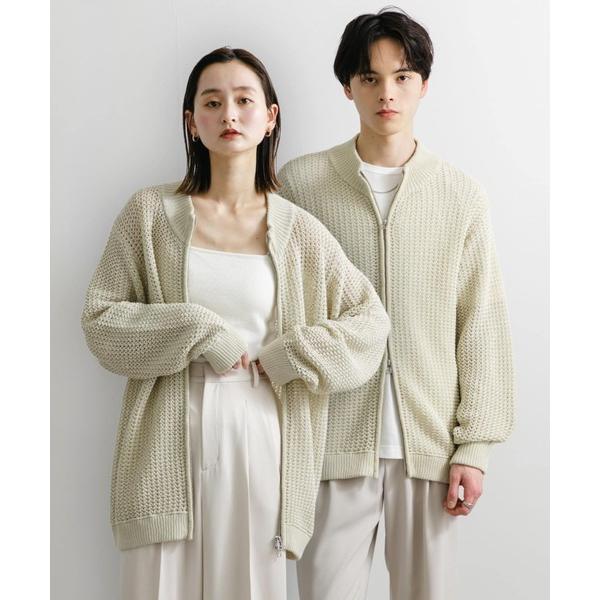 カーディガン 「ユニセックス」「洗濯可」シアーメッシュドライバーズカーディガン メンズ