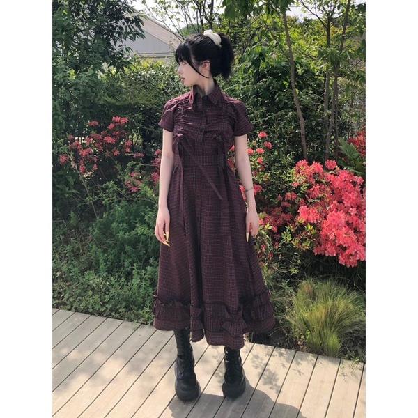 ワンピース ギャザーリボンロングシャツワンピース