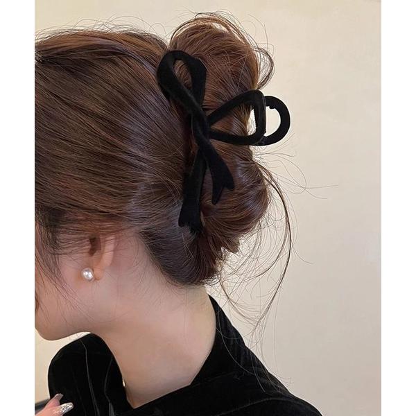 ヘアクリップ ベロア調 ツイスト ニュアンス リボン バンスクリップ
