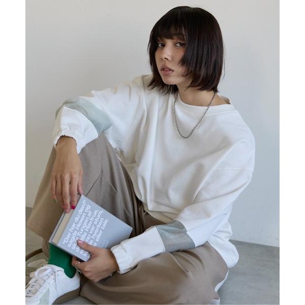 トレーナー スウェット Sweatshirt with Sheer Sleeve Details　袖...