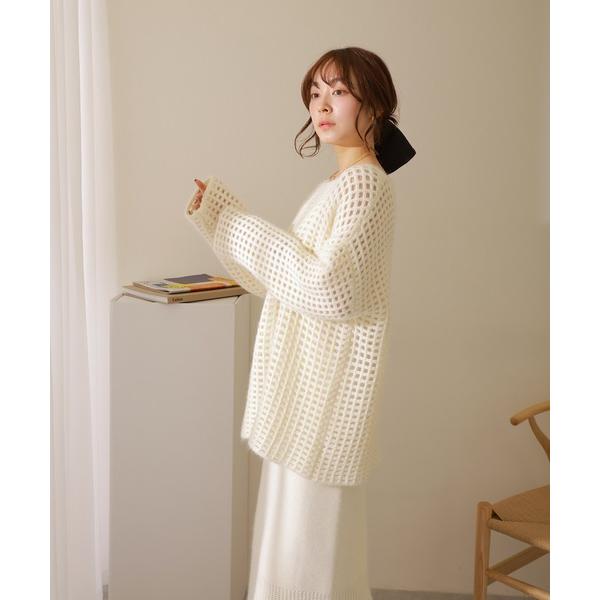 セットアップ openwork knit skirt set /透かし編み 切り替え ロング ニット...