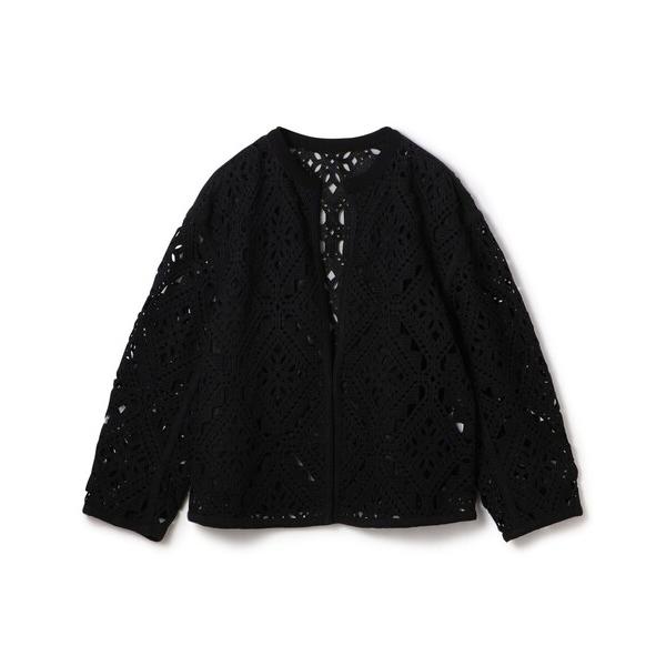 ジャケット ノーカラージャケット ダイヤモチーフエンブロイダリー クルーネックジャケット レディース