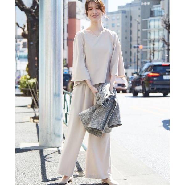 パンツドレス 「販売店舗限定！上下２点セット」フレアブラウス×ワイドパンツセットアップ
