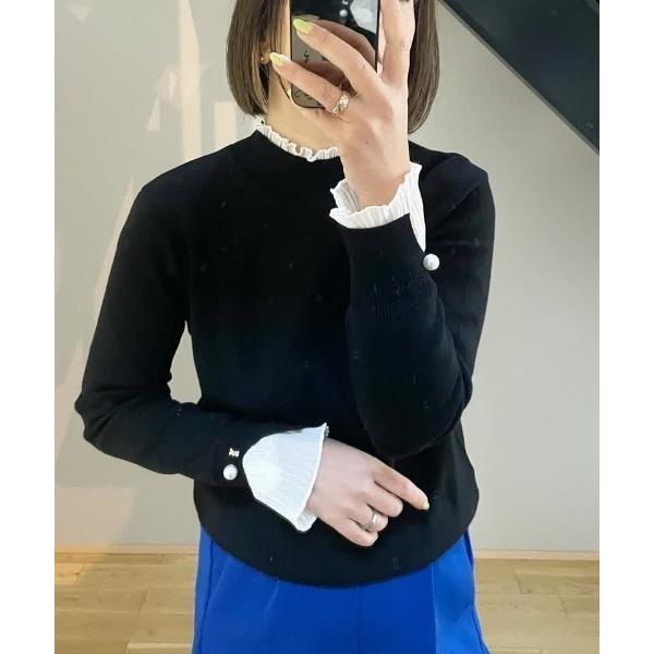 ニット セーター 袖・襟シフォンプリーツニットトップス レディース