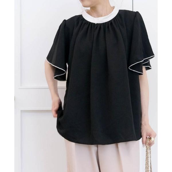 ブラウス シャツ バイカラーフレア袖ブラウス レディース