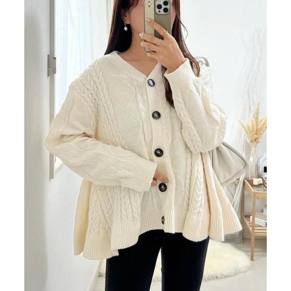 カーディガン Aラインフレアニットカーディガン レディース