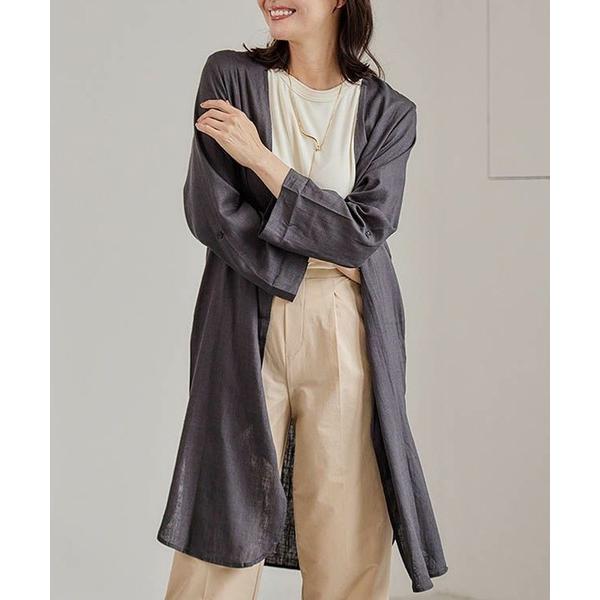 カーディガン リネンブレンドロングカーディガン レディース