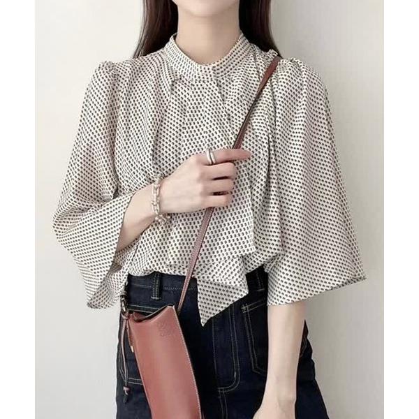 ブラウス シャツ スカーフタイフレア袖ブラウス レディース