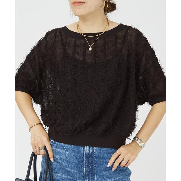 ニット セーター シアーフリンジニットフレンチプルオーバー レディース