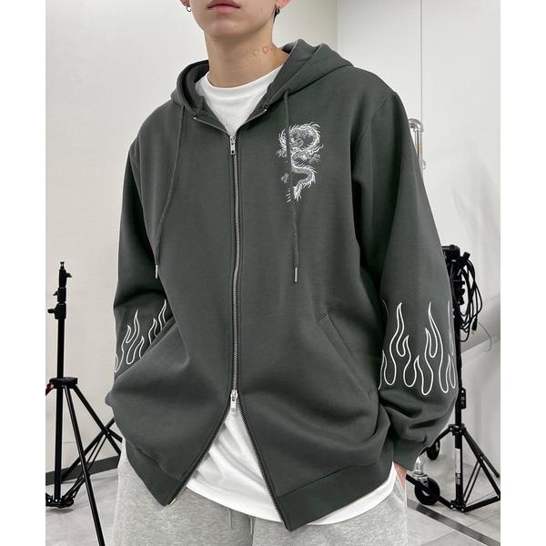 パーカー ドラゴン刺繍ビッグZIPパーカー レディース メンズ