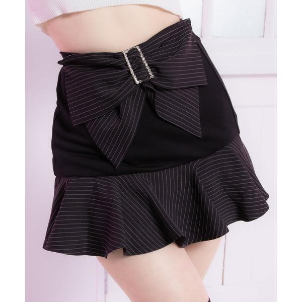 スカート ビジューバックルビッグリボンティアードミニスカート「大きいサイズ有」