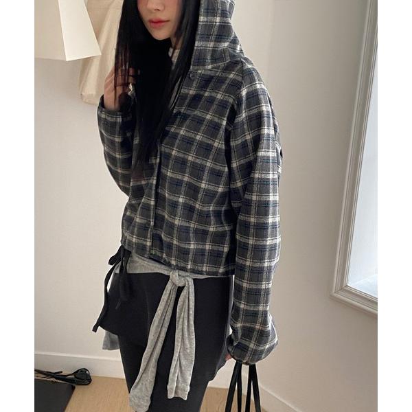 コート アウター チェックフードジャケット レディース